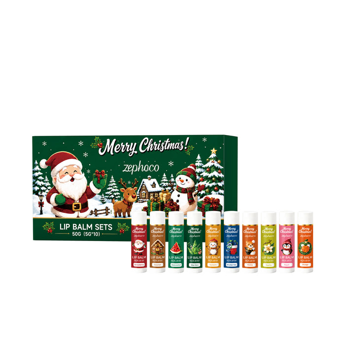 Plushridge Christmas Lip Balm Gift Box with 10 Fruity Sticks