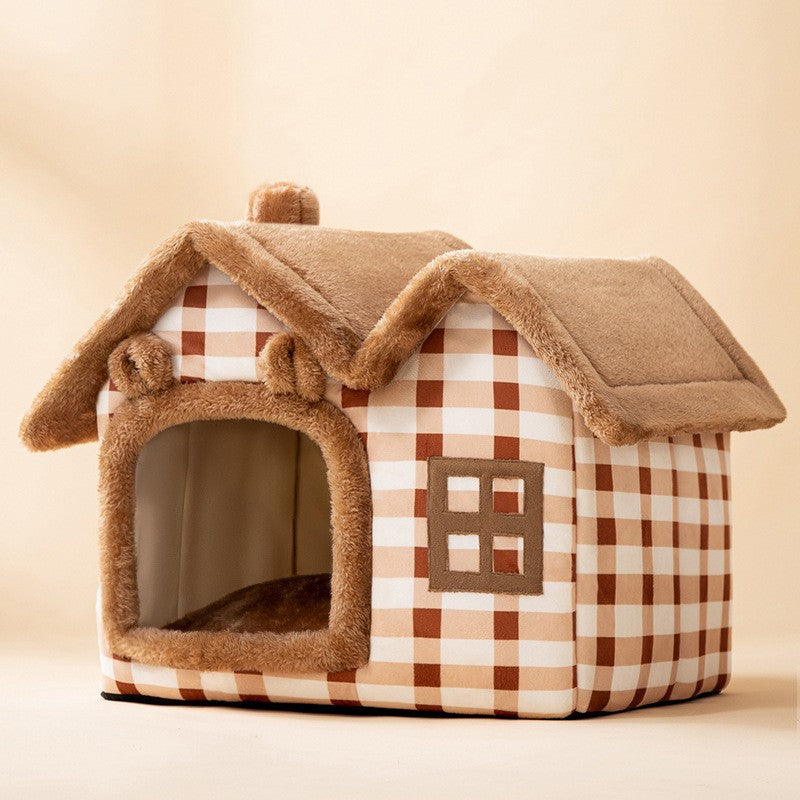 Foldable plush cat house with cushion