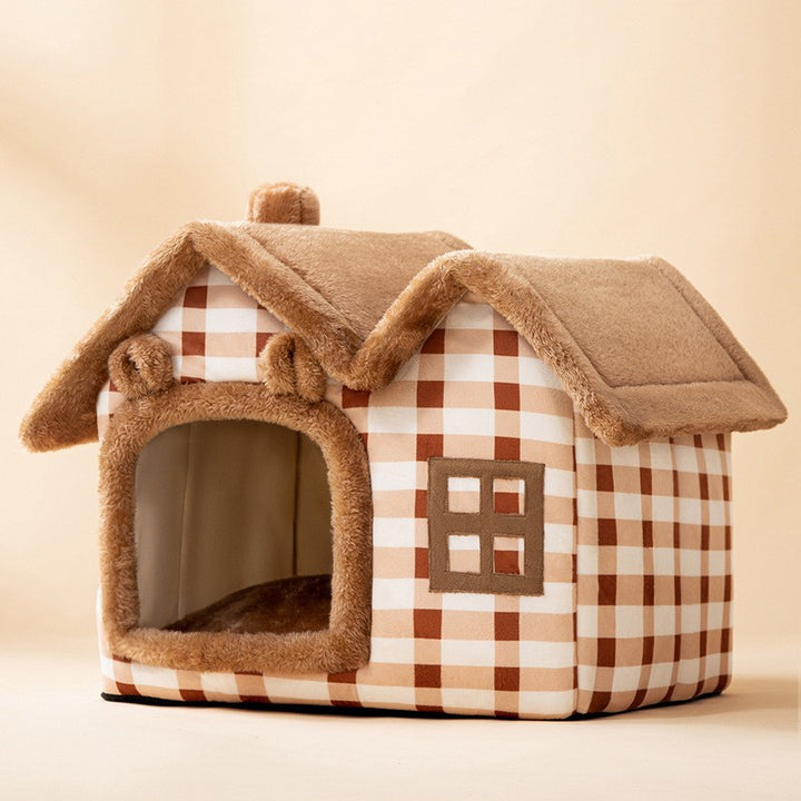 Foldable plush cat house with cushion