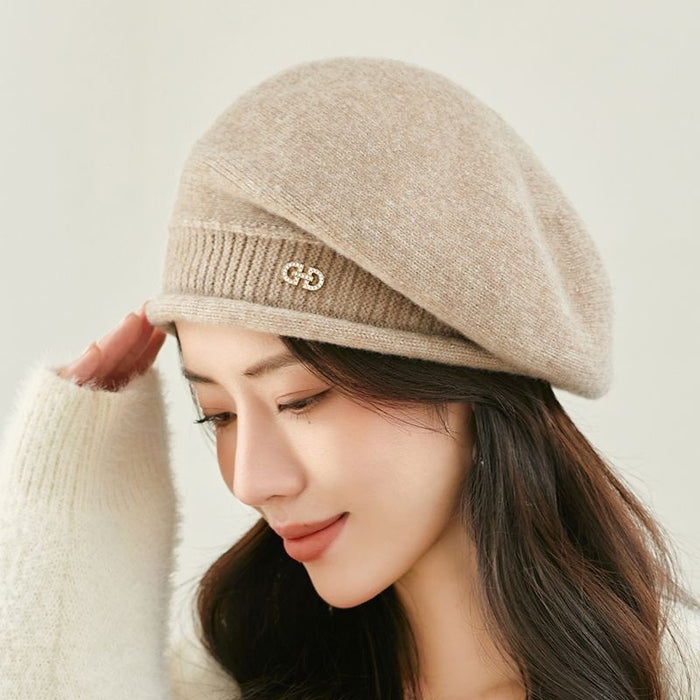 Plushridge Knit Beret Winter Hat with Metal Ring Accent