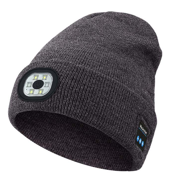 Knit beanie with front LED light