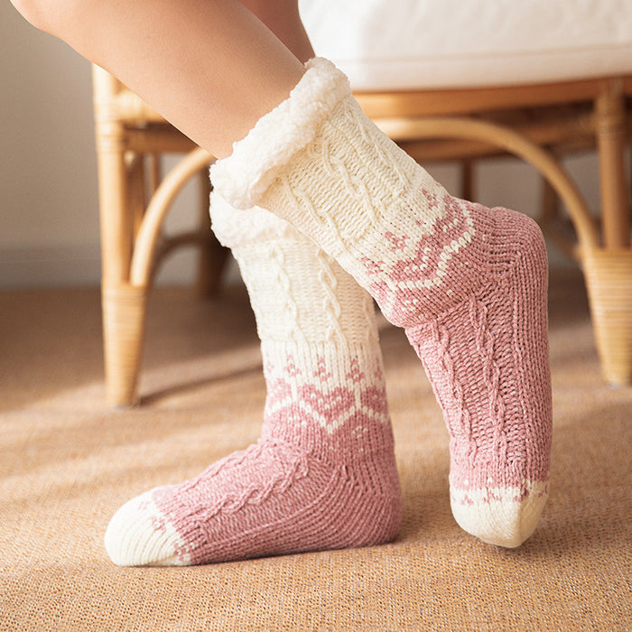 Plushridge Plush-Lined Heart Knit House Socks with Grip Dots
