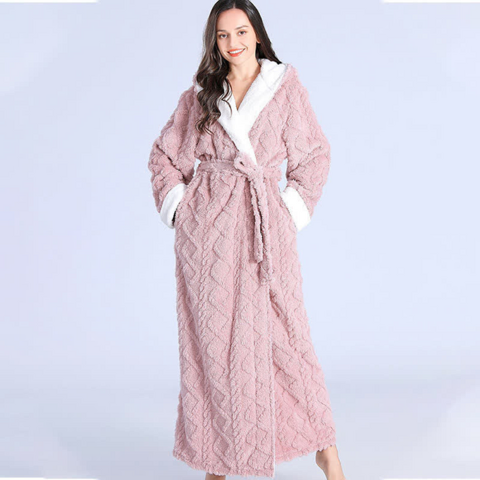 Plushridge™ Long Plush Knit Hooded Robe with Two Patch Pockets