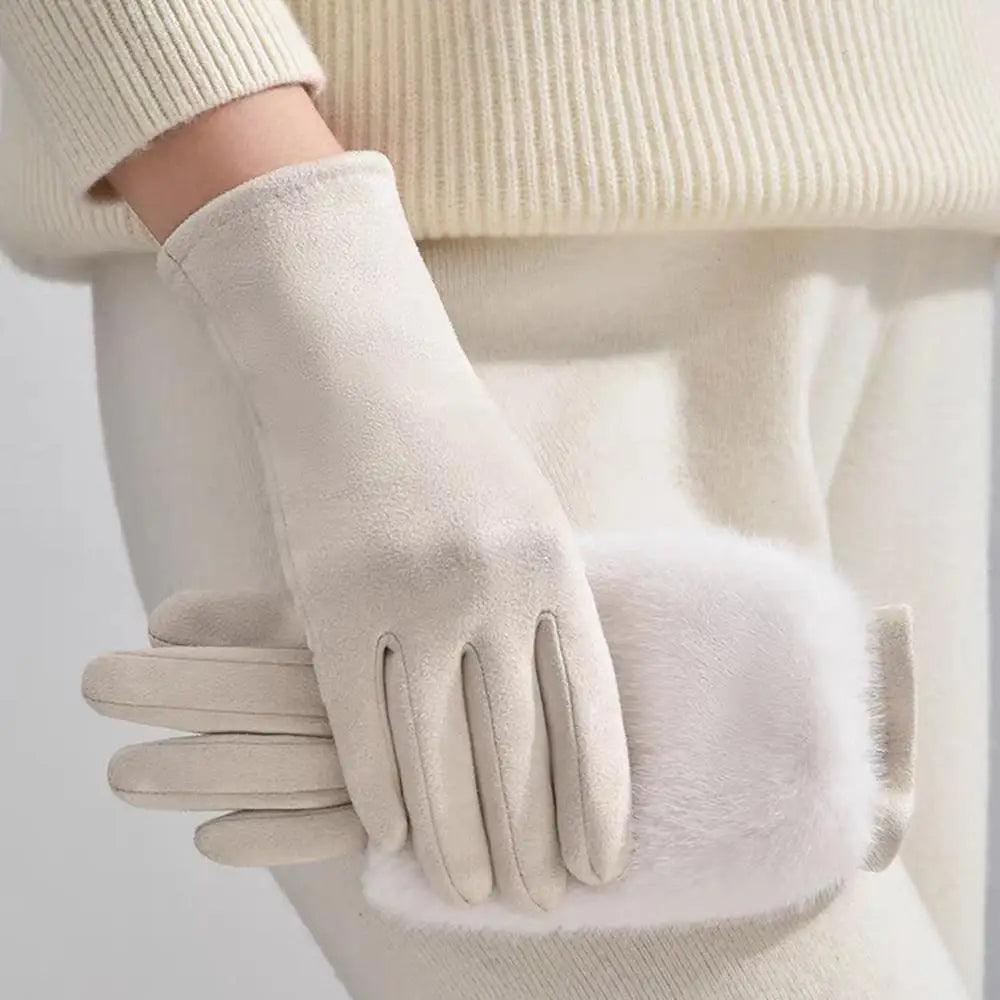 Suede Touchscreen Winter Gloves with Soft Faux Fur Trim