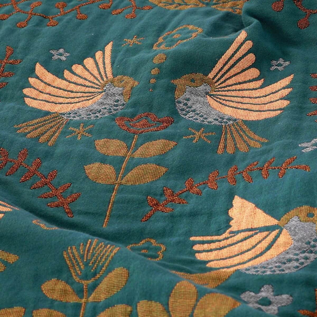 Reversible Scandinavian Bird Throw Blanket in Cotton