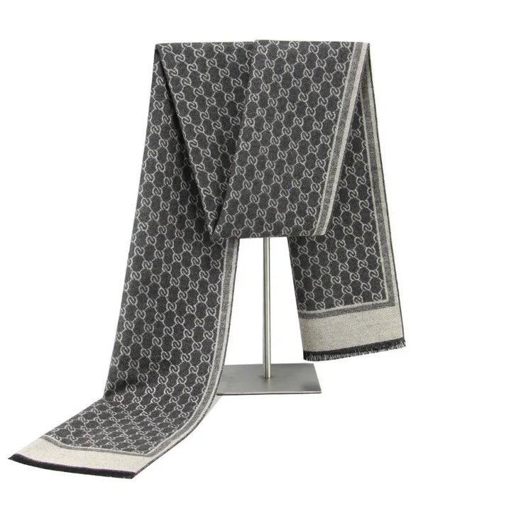 Cashmere-Feel Winter Scarf with Letter Print and Fringe Trim