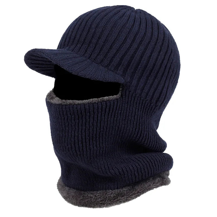 Knit Balaclava Beanie with Visor and Plush Fleece Lining