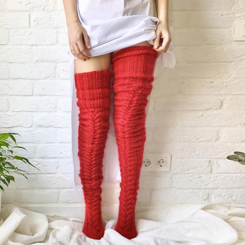 Hand-Knit Winter Knee High Socks in Soft Acrylic Cotton