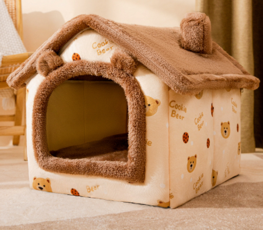 Foldable plush cat house with cushion