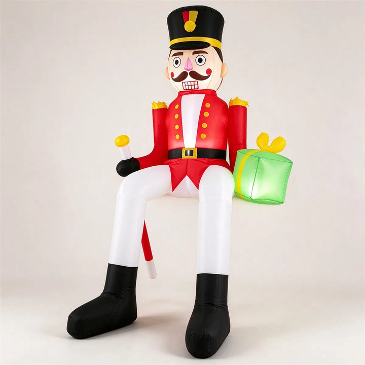 Giant inflatable sitting nutcracker lit up