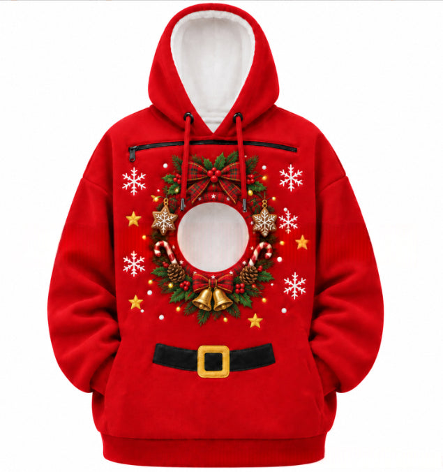 Plushridge Christmas Pet Pocket Hoodie with Peek-Out Opening