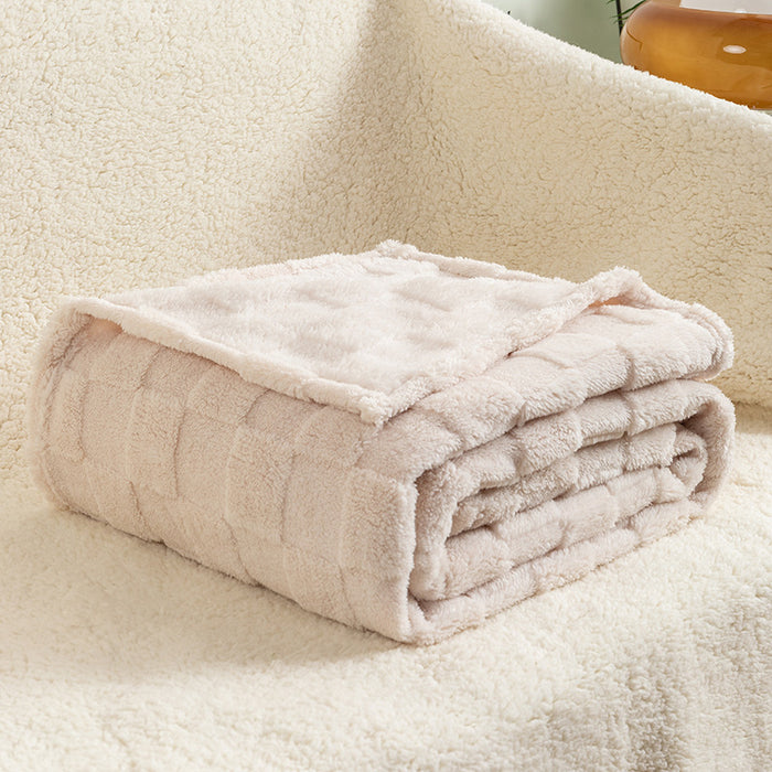 Plushridge Checkered Jacquard Plush Throw Blanket, Machine Washable