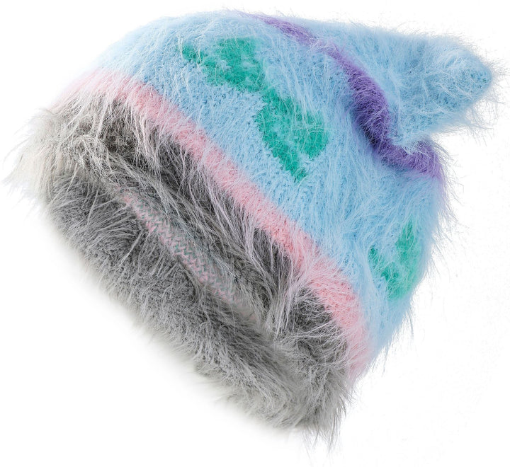 Fluffy cat ear beanie with bow pattern