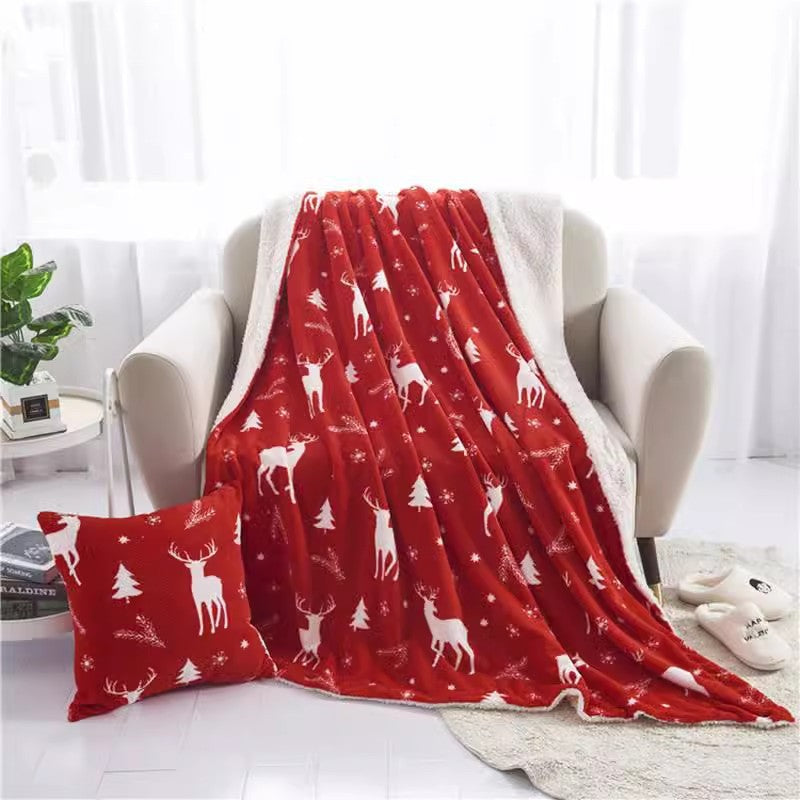 Christmas flannel throw on a sofa