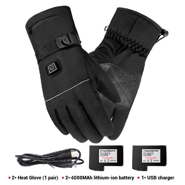 Electric heated gloves with cuff battery pocket
