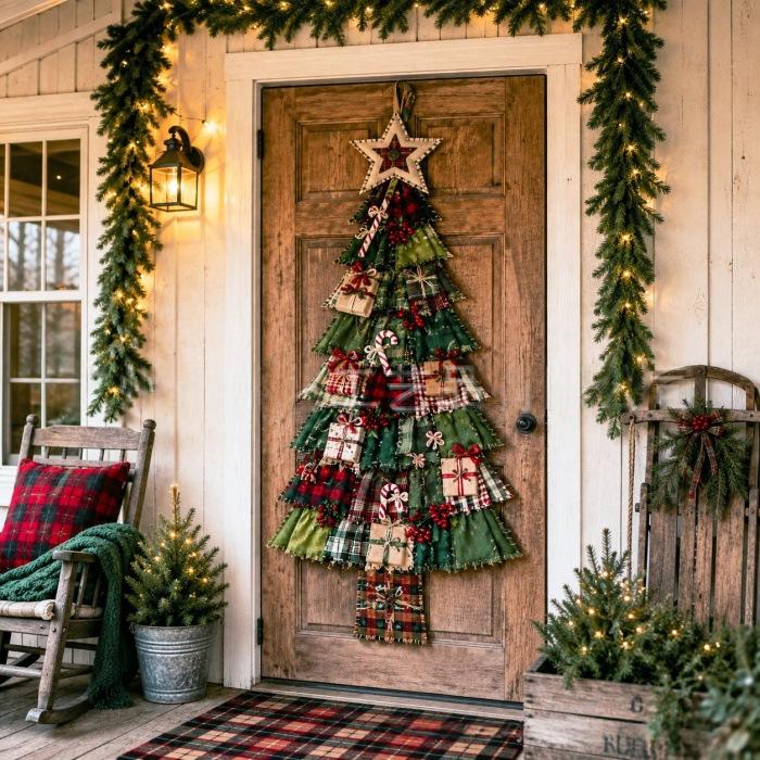 Plushridge Large Patchwork-Look Christmas Tree Door Hanging
