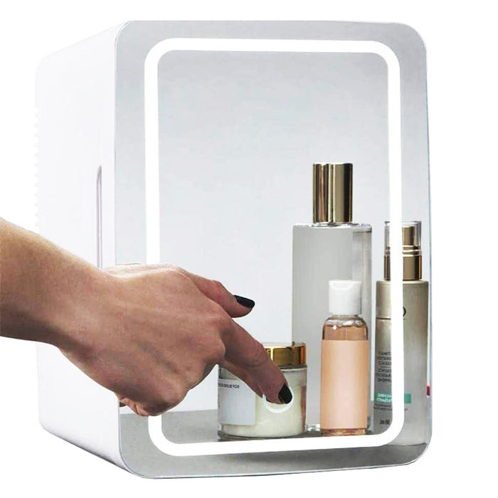 Plushridge Mini Skincare Fridge with LED Mirror Door, Cools and Warms