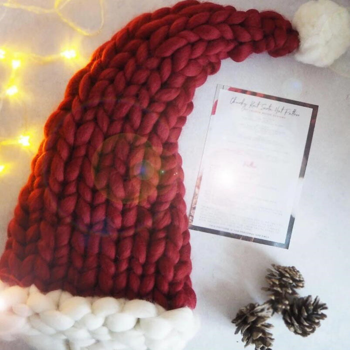 Plushridge Chunky Knit Santa Hat with White Brim and Pompom