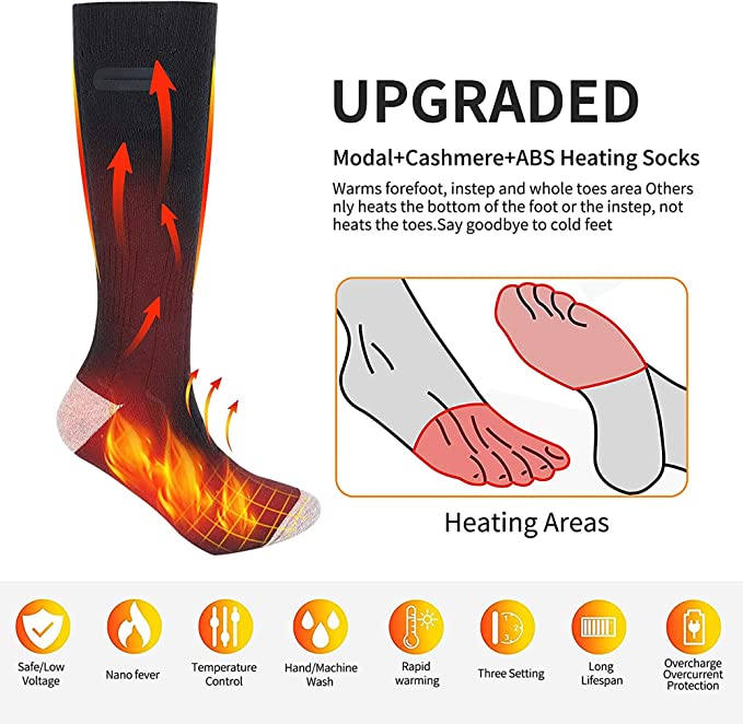 Rechargeable Heated Socks, 2 Pairs with 3 Heat Settings – Plushridge