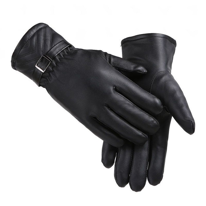 Black faux leather gloves with plush lining
