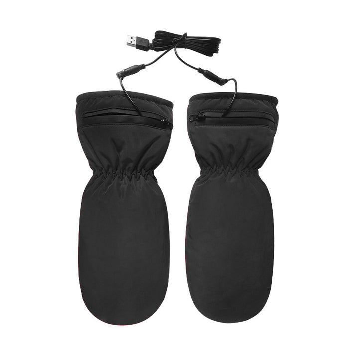 Plushridge Windproof USB Heated Mittens with Zip Pocket
