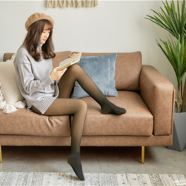 Fleece-lined winter tights with sheer effect