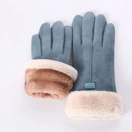 Plushridge Suede-Look Gloves with Plush Cuff and Bear Face