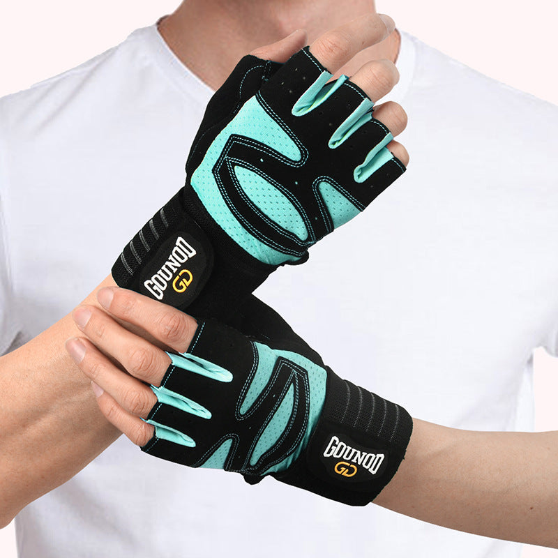 Black half-finger gym gloves with wrist wrap