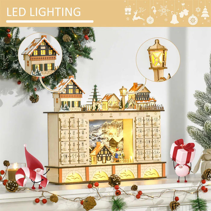 Plushridge Wooden Christmas Village Advent Calendar with LED Lights