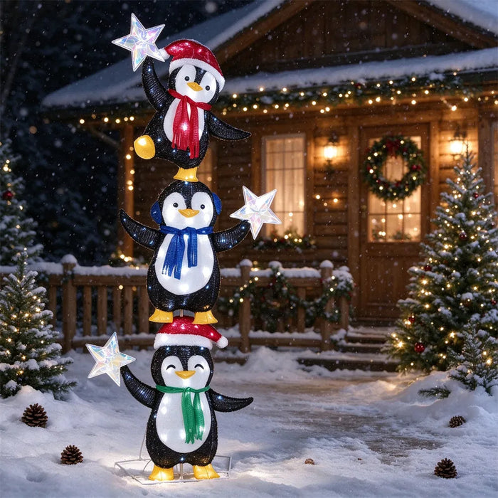 Plushridge 6 ft Lighted Penguin Trio Christmas Decoration
