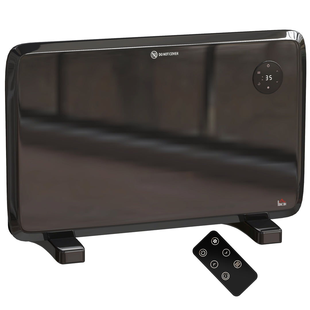 Slim black panel heater mounted on a wall