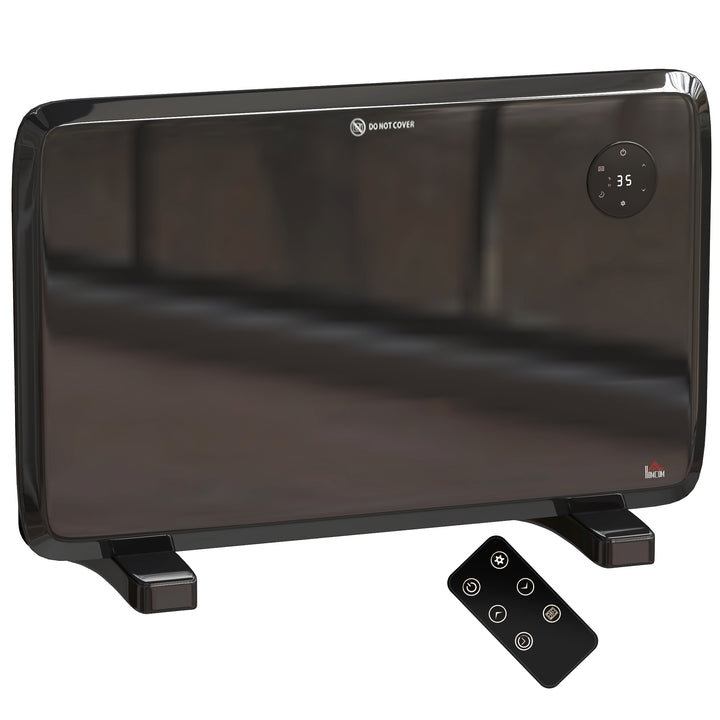 Slim black panel heater mounted on a wall