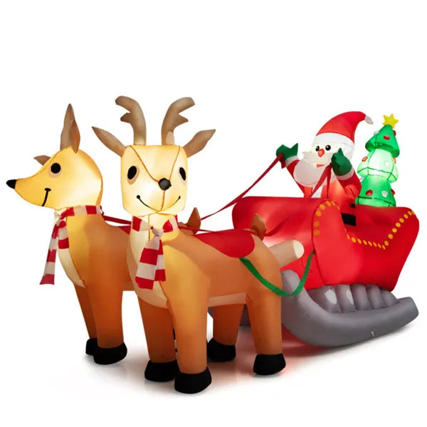 Plushridge 7.2 ft Inflatable Santa Sleigh with Two Reindeer