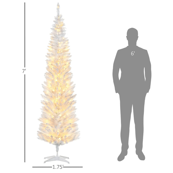 Tall white pencil Christmas tree with lights