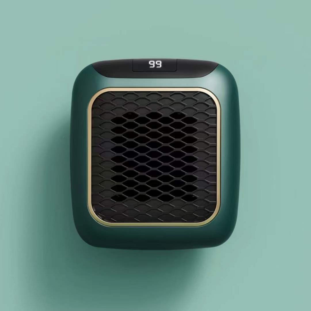 Compact gray wall-socket space heater