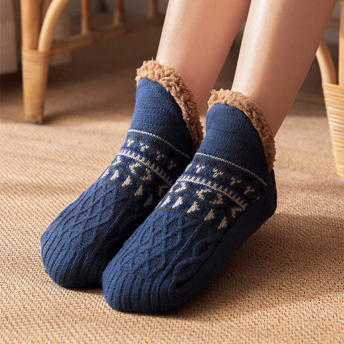 Plushridge Knit Slipper Socks with Fleece Cuff and Grip Sole
