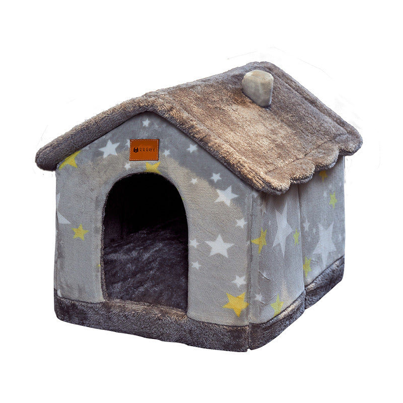 Foldable plush cat house with cushion