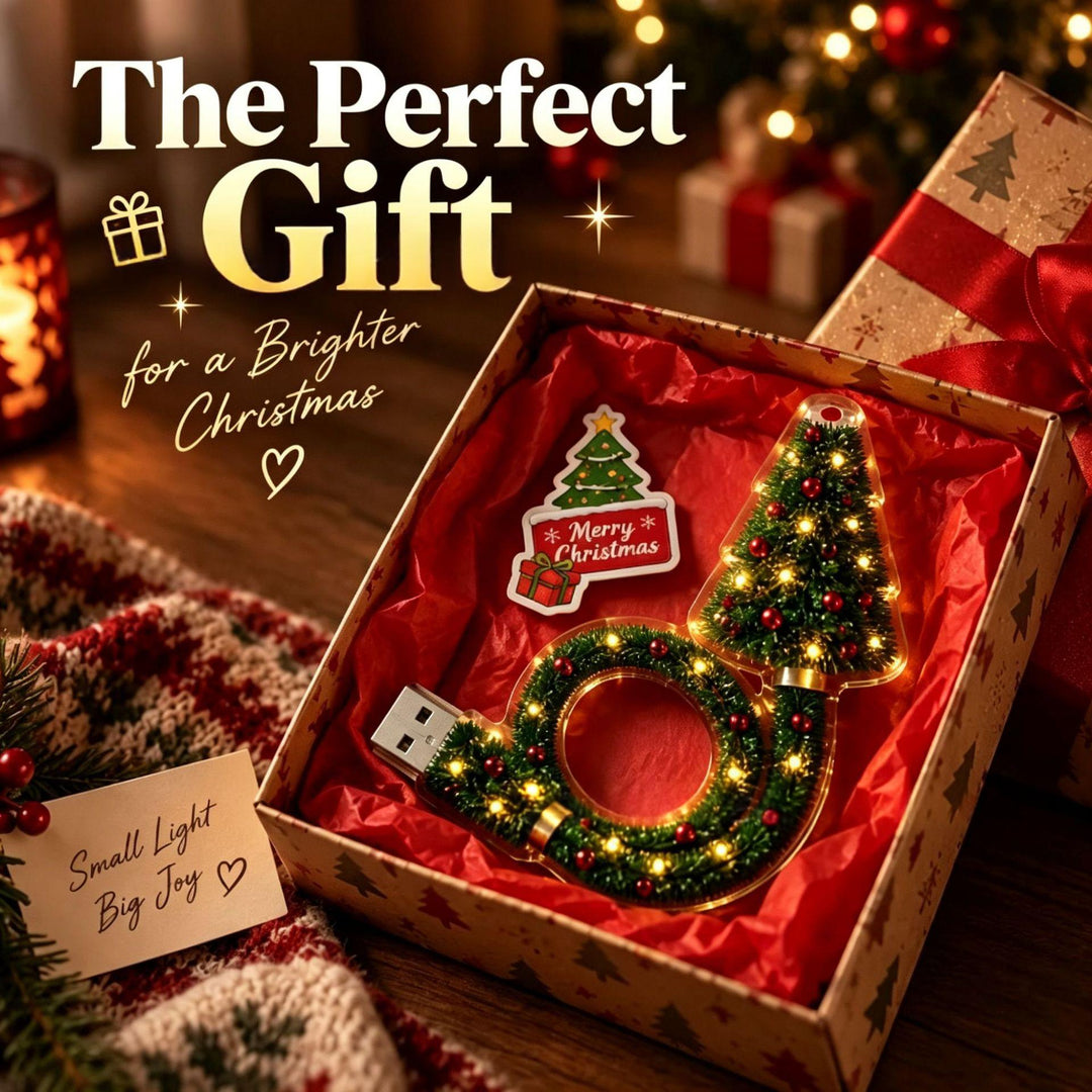 Glowing mini Christmas wreath lamp projecting patterns