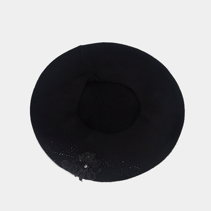 Plushridge French Knit Beret with Flower and Rhinestones