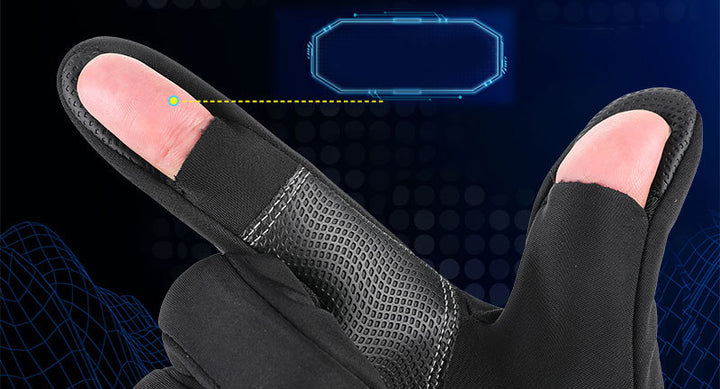 Black winter gloves with flip-open fingertips