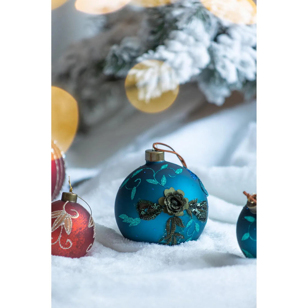 Teal glitter glass Christmas ball ornaments