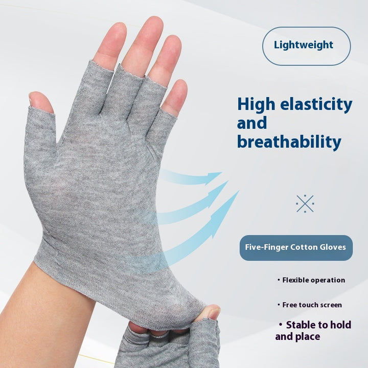 White cotton half-finger gloves with open fingertips