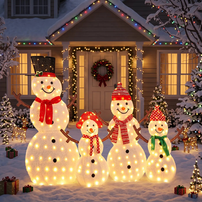 Plushridge Set of 4 Lighted Snowman Family Christmas Figures