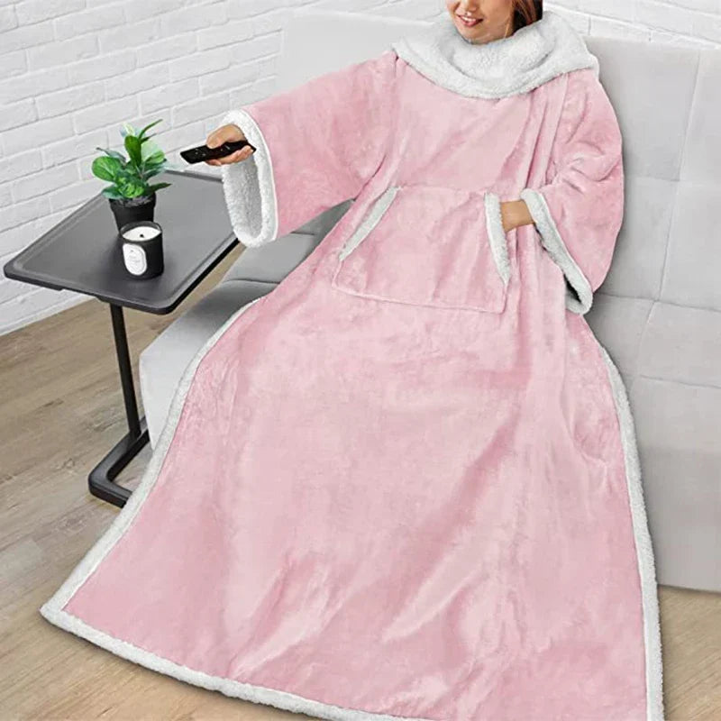 Sherpa Wearable Blanket with Sleeves and a Cozy Foot Pocket