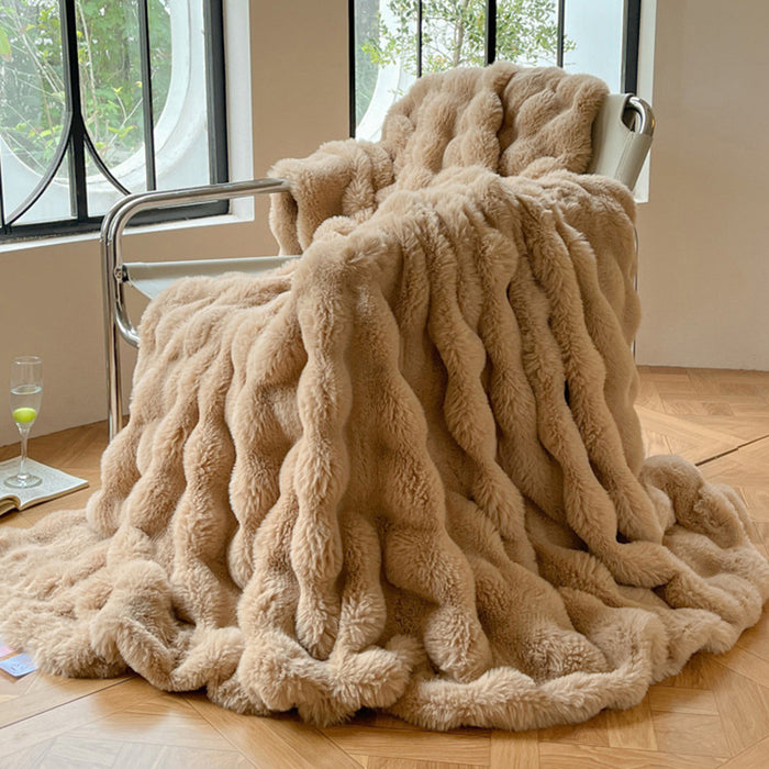 Plushridge Bubble Faux Rabbit Fur Throw Blanket, Extra Plush