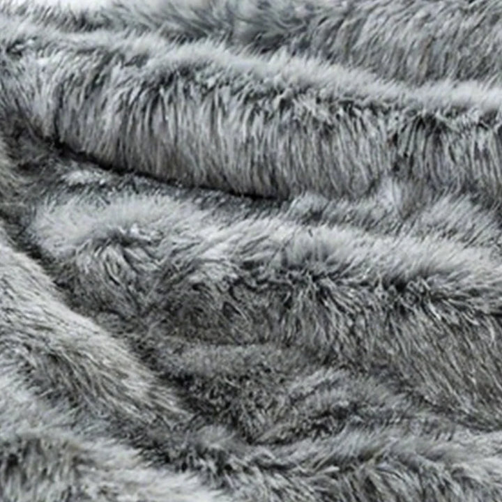 Fluffy Faux Fur Throw Blanket with Reinforced Edges