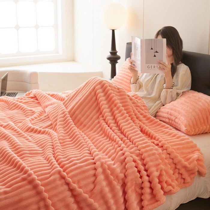 Plushridge Ribbed Faux Rabbit Fur Blanket, Anti-Static