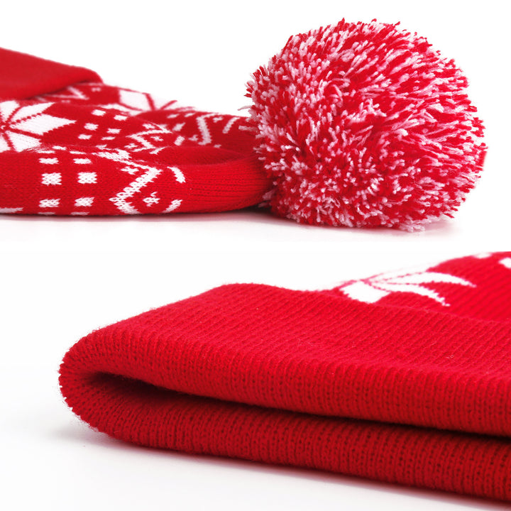 Red Christmas knit beanie with pom pom