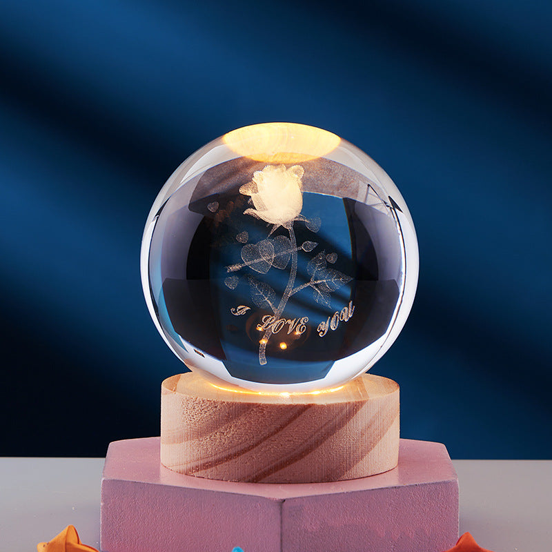 3D Crystal Ball Night Light, Solar System Inner Carving