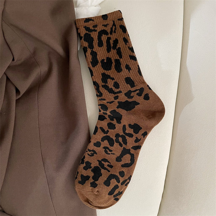 Plushridge Women's Leopard Print Mid-Calf Cotton Crew Socks